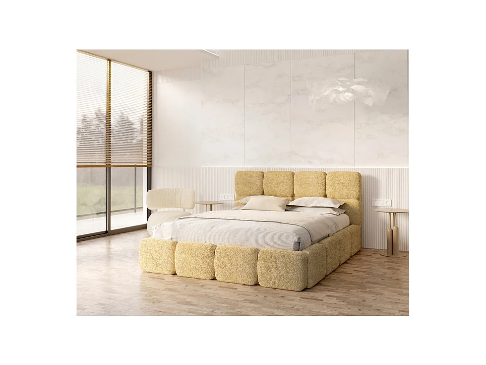 Lit coffre Delicato 140 x 190 cm avec sommier à lattes relevable Jaune miel
