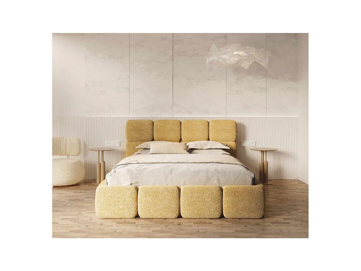 Lit coffre Delicato 140 x 190 cm avec sommier à lattes relevable Jaune miel