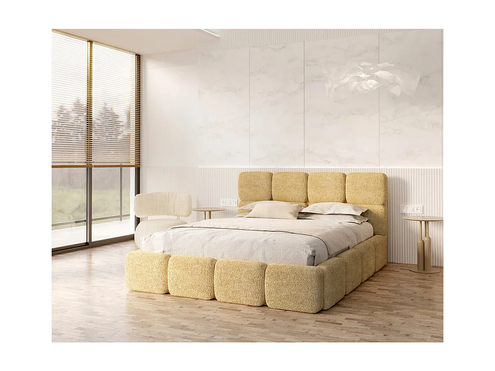 Lit coffre Delicato 140 x 190 cm avec sommier à lattes relevable Jaune miel