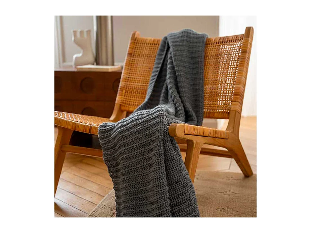 Plaid tricot gris anthracite 130x170 cm