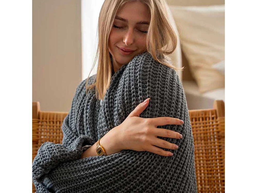 Plaid tricot gris anthracite 130x170 cm