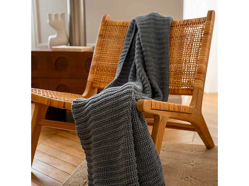 Plaid tricot gris anthracite 130x170 cm