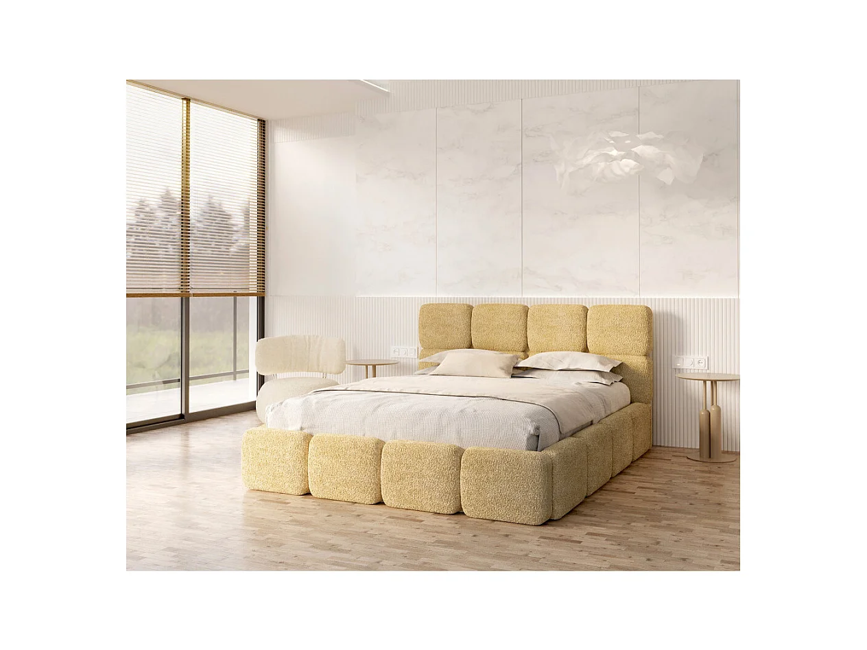 Lit coffre Delicato 160 x 200 cm avec sommier à lattes relevable Jaune miel