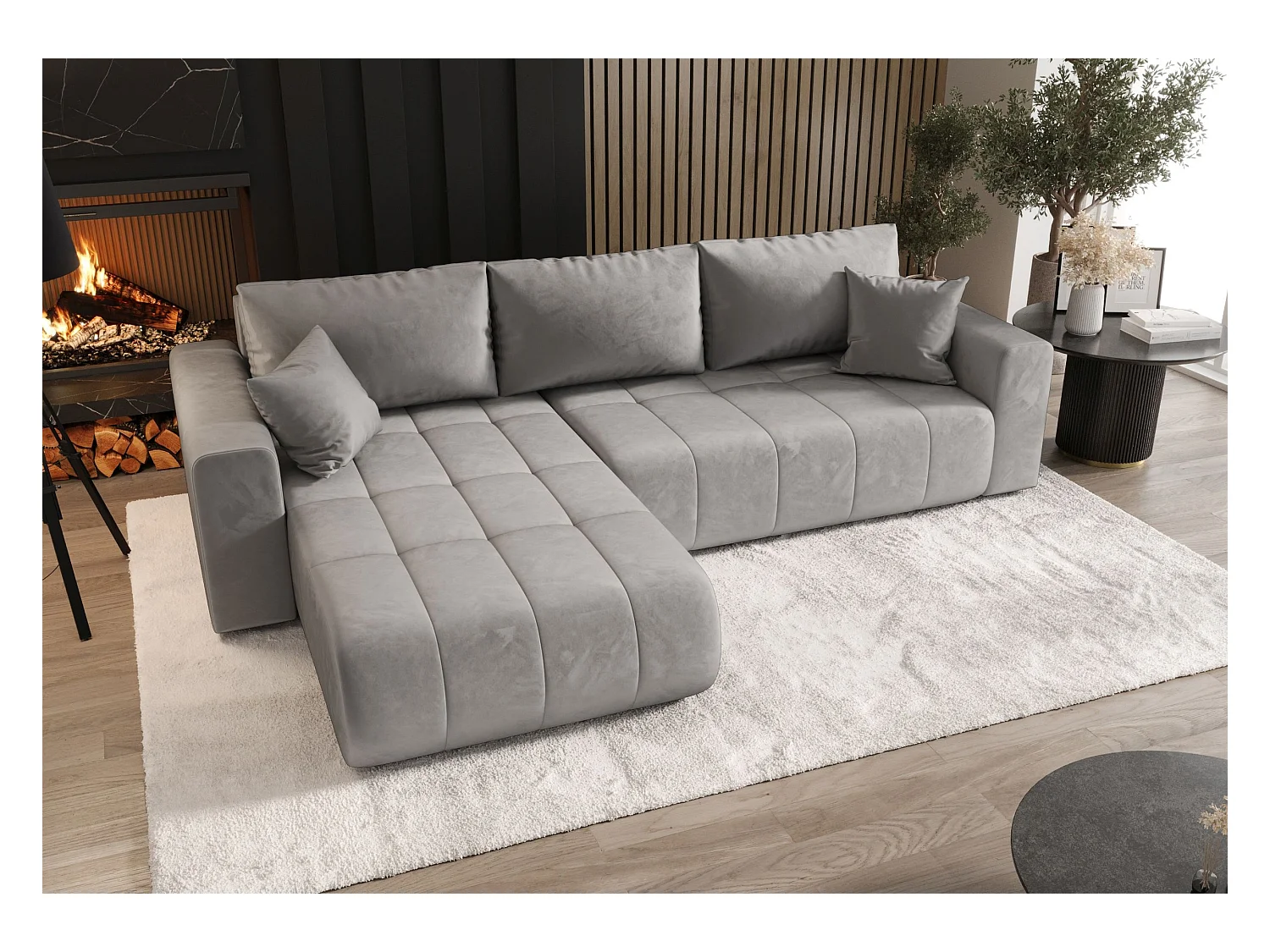 ECKSOFA mit Schlaffunktion MILO Monolith 84 Hellgrau Links L-Form Sofa mit Stauraum Bettkasten Wohnzimmersofa Couch Sofa Bettsofa Bettkasten Bettcouch