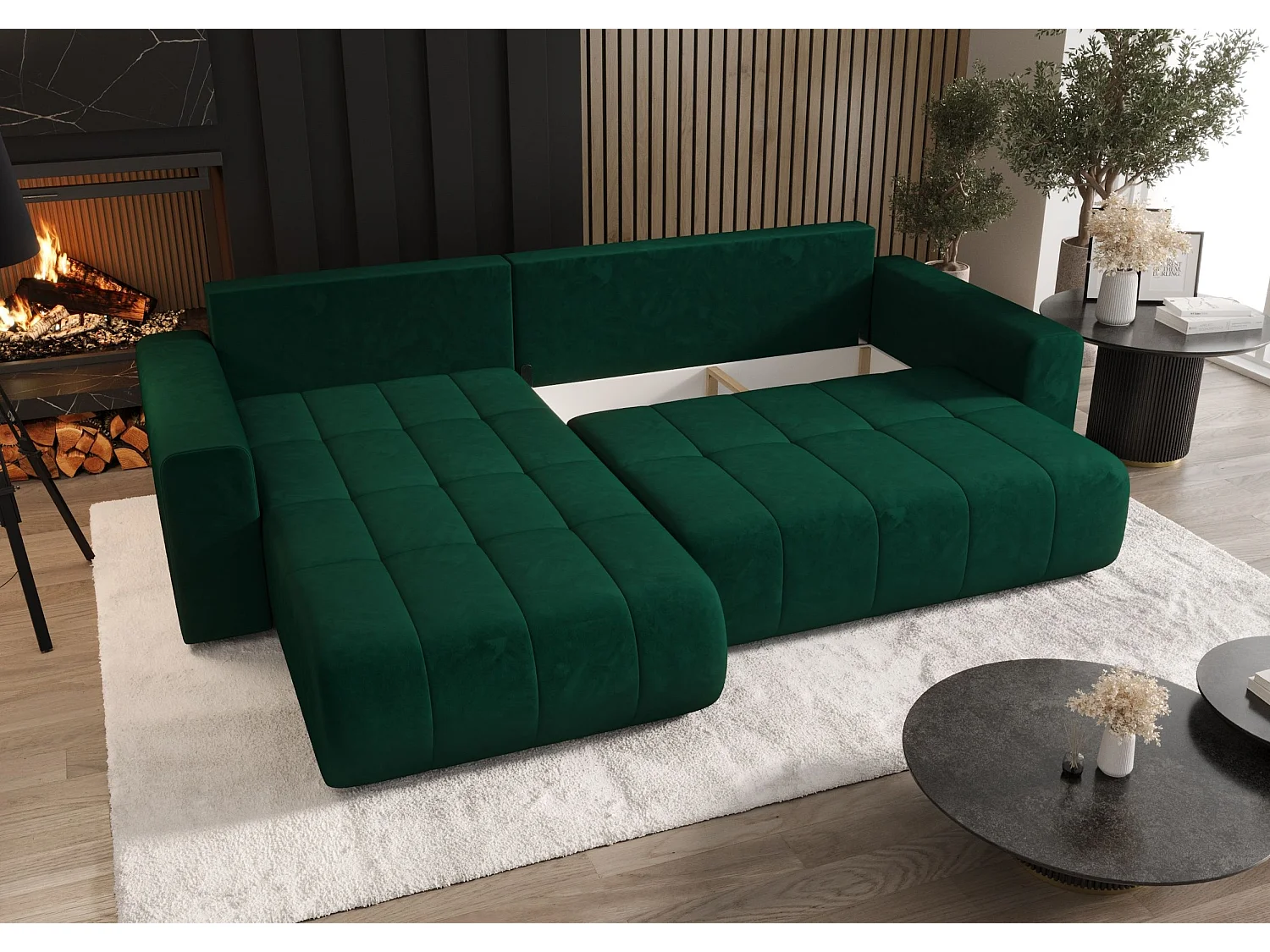 Hoekbank met slaapfunctie MILO Monolith 84 lichtgrijs links L-vormige bank met opbergruimte woonkamerbank, slaapbank, bank met opbergruimte