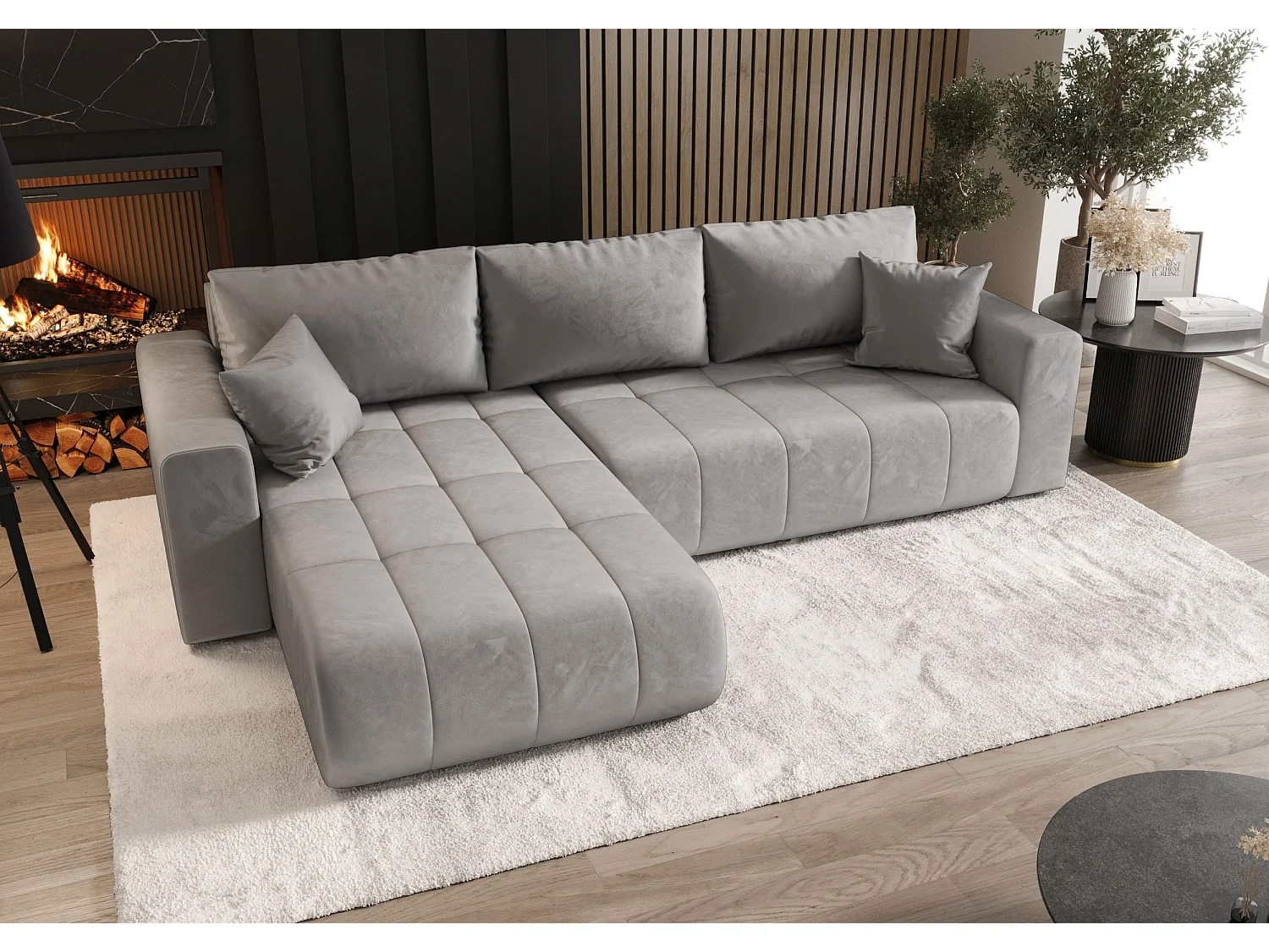 Hoekbank met slaapfunctie MILO Monolith 84 lichtgrijs links L-vormige bank met opbergruimte woonkamerbank, slaapbank, bank met opbergruimte