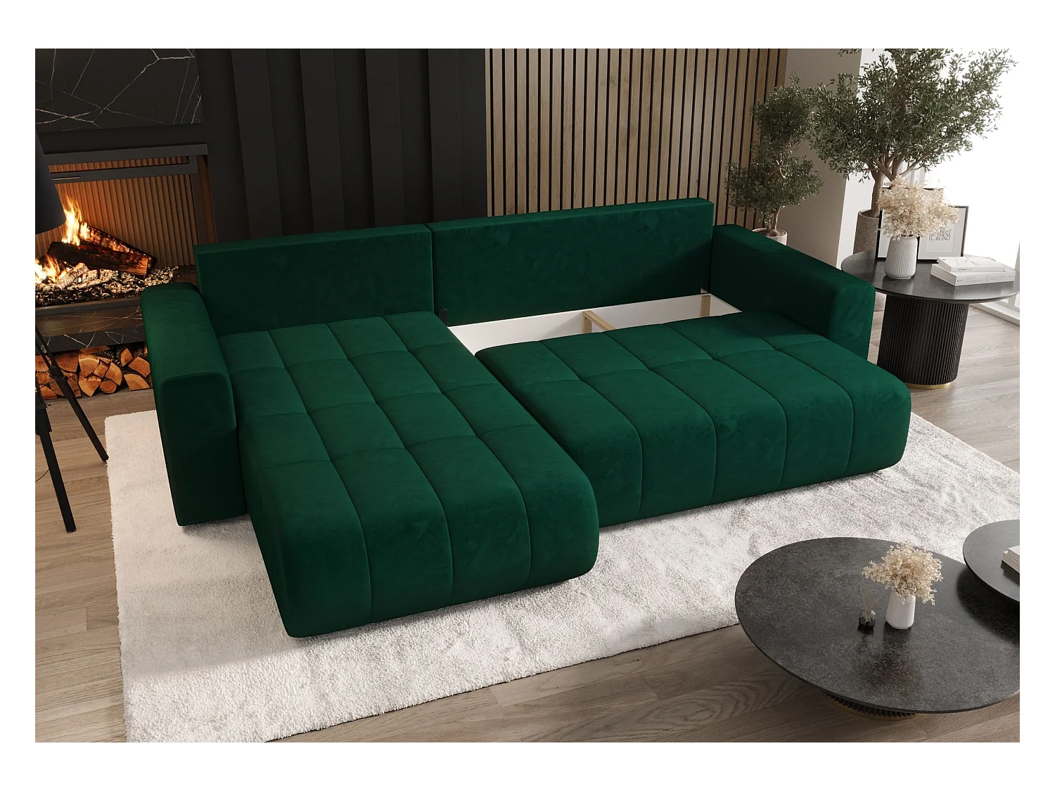 ECKSOFA mit Schlaffunktion MILO Monolith 37 Grün Links L-Form Sofa mit Stauraum Bettkasten Wohnzimmersofa Couch Sofa Bettsofa Bettkasten Bettcouch