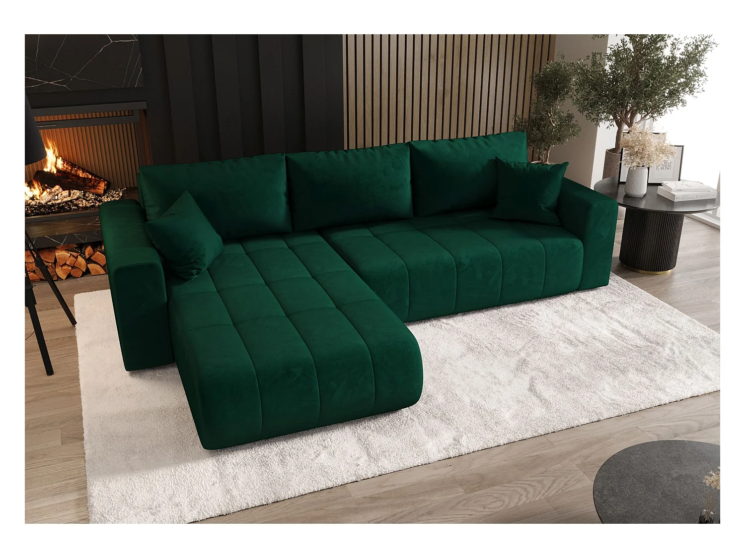 ECKSOFA mit Schlaffunktion MILO Monolith 37 Grün Links L-Form Sofa mit Stauraum Bettkasten Wohnzimmersofa Couch Sofa Bettsofa Bettkasten Bettcouch