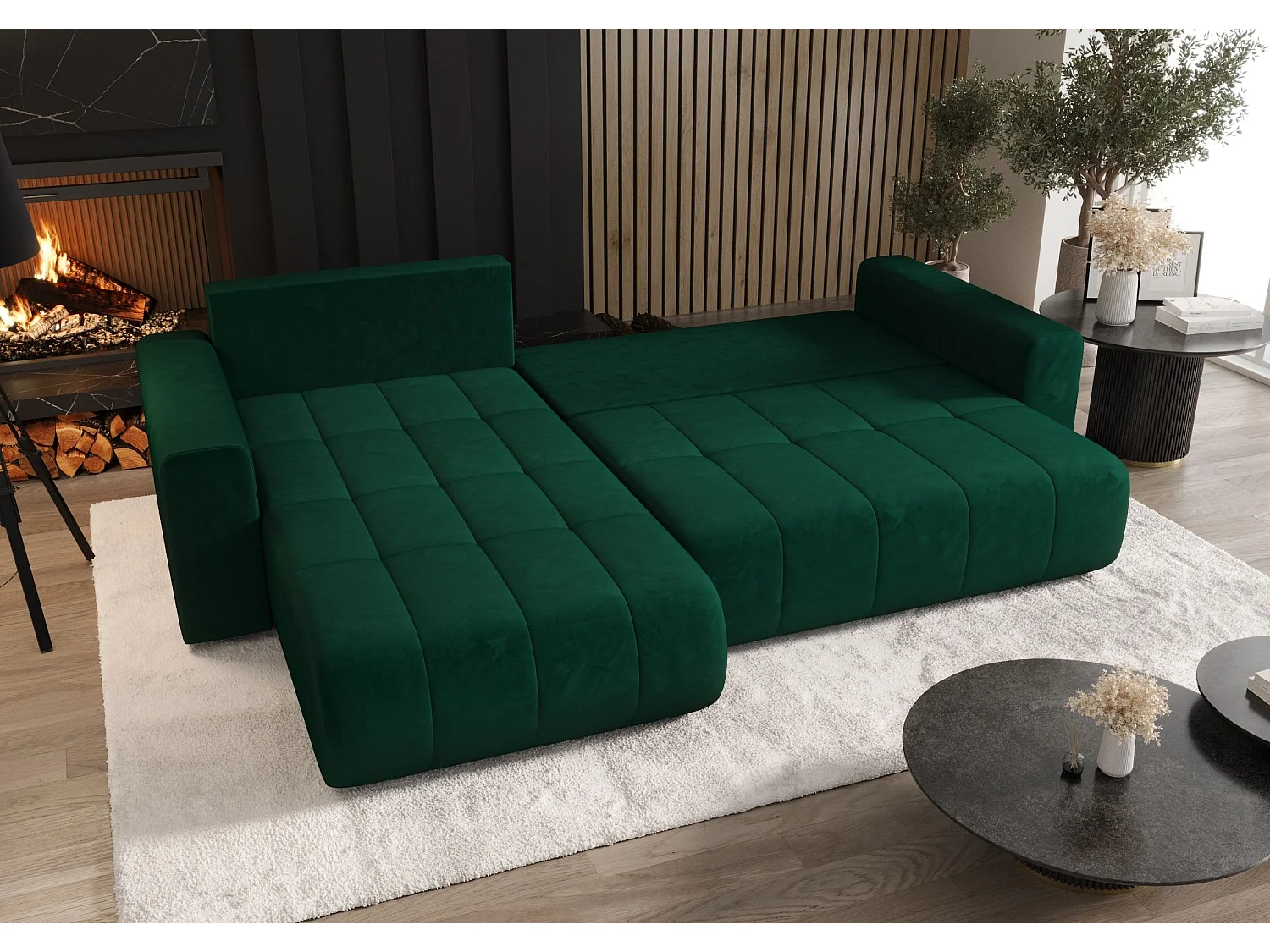 Hoekbank met slaapfunctie MILO Monolith 37 groen links L-vormige bank met opbergruimte woonkamerbank, slaapbank, bank met opbergruimte