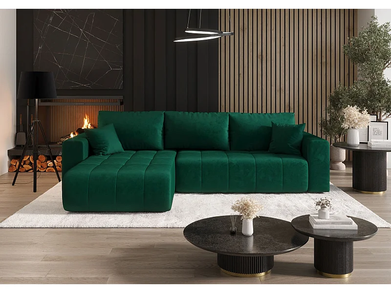ECKSOFA mit Schlaffunktion MILO Monolith 37 Grün Links L-Form Sofa mit Stauraum Bettkasten Wohnzimmersofa Couch Sofa Bettsofa Bettkasten Bettcouch