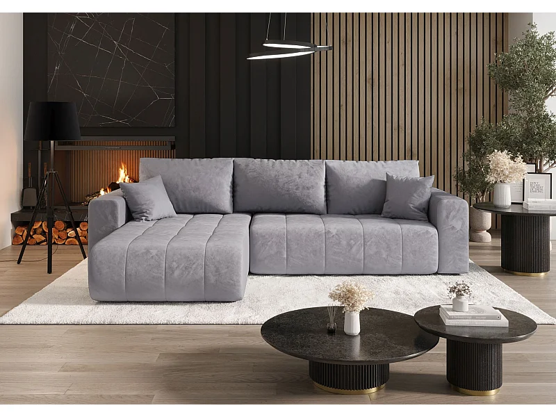 Narożnik z funkcją spania MILO Monolith 70 jasnoniebieski lewy sofa w kształcie L z pojemnikiem na pościel sofa do salonu, sofa rozkładana, sofa z pojemnikiem