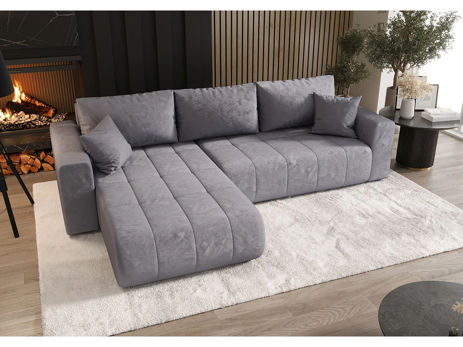 Hoekbank met slaapfunctie MILO Monolith 70 lichtblauw links L-vormige bank met opbergruimte woonkamerbank, slaapbank, bank met opbergruimte