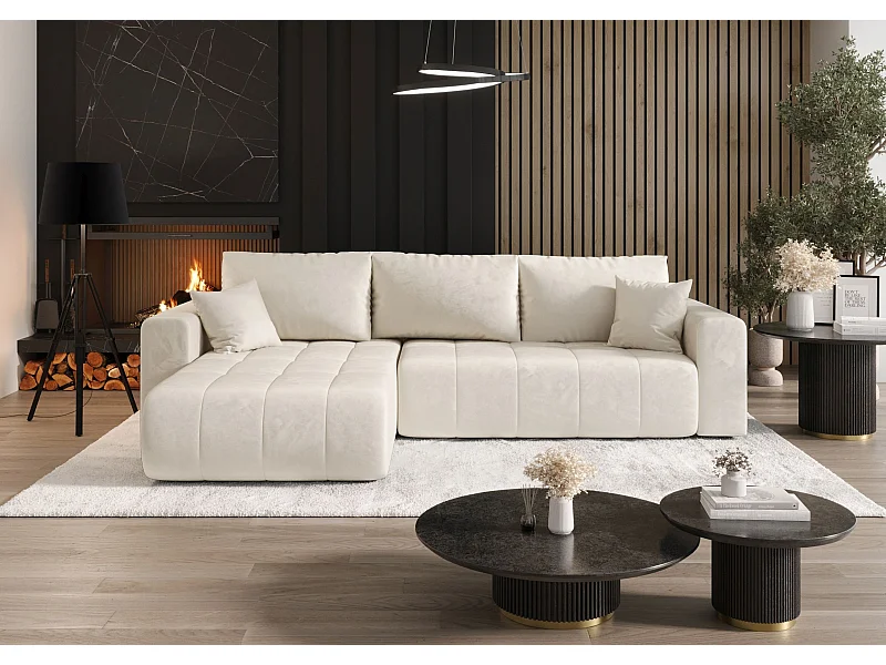 ECKSOFA mit Schlaffunktion MILO Monolith 02 Creme Links L-Form Sofa mit Stauraum Bettkasten Wohnzimmersofa Couch Sofa Bettsofa Bettkasten Bettcouch
