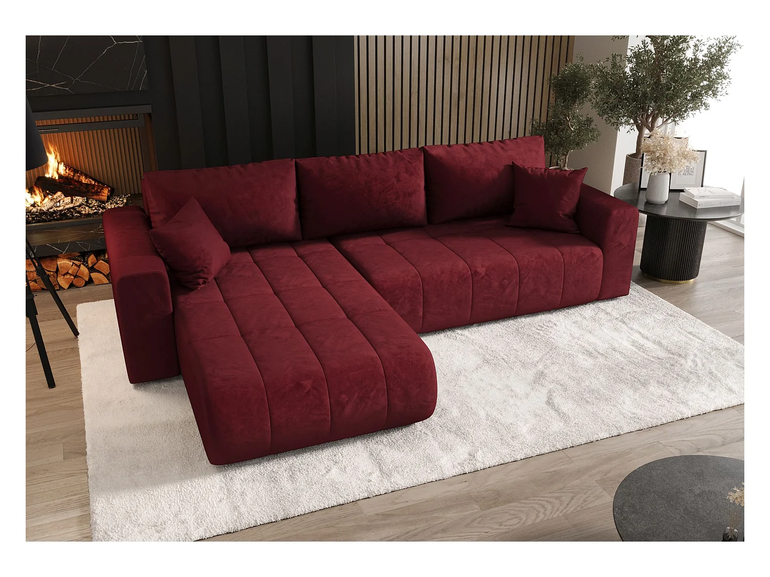 ECKSOFA mit Schlaffunktion MILO Monolith 59 Rot Links L-Form Sofa mit Stauraum Bettkasten Wohnzimmersofa Couch Sofa Bettsofa Bettkasten Bettcouch