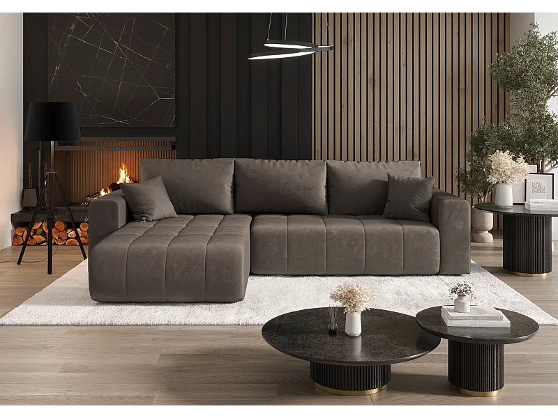 ECKSOFA mit Schlaffunktion MILO Monolith 15 Braun Links L-Form Sofa mit Stauraum Bettkasten Wohnzimmersofa Couch Sofa Bettsofa Bettkasten Bettcouch