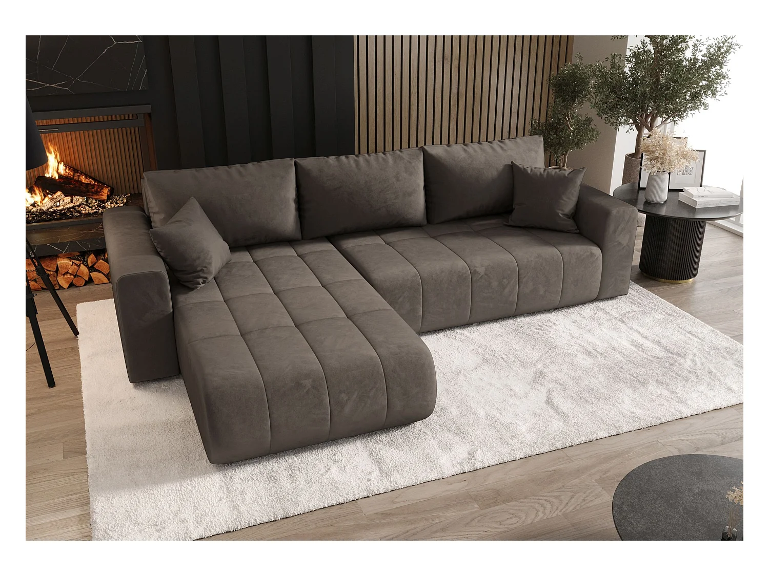 ECKSOFA mit Schlaffunktion MILO Monolith 15 Braun Links L-Form Sofa mit Stauraum Bettkasten Wohnzimmersofa Couch Sofa Bettsofa Bettkasten Bettcouch