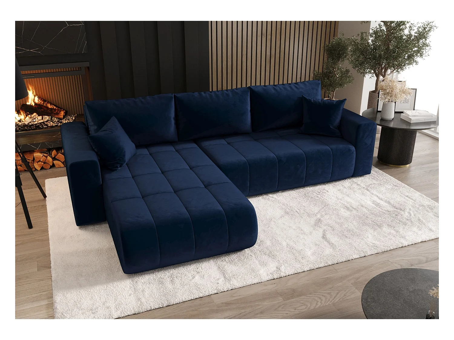 ECKSOFA mit Schlaffunktion MILO Monolith 77 Dunkelblau Links L-Form Sofa mit Stauraum Bettkasten Wohnzimmersofa Couch Sofa Bettsofa Bettkasten Bettcouch