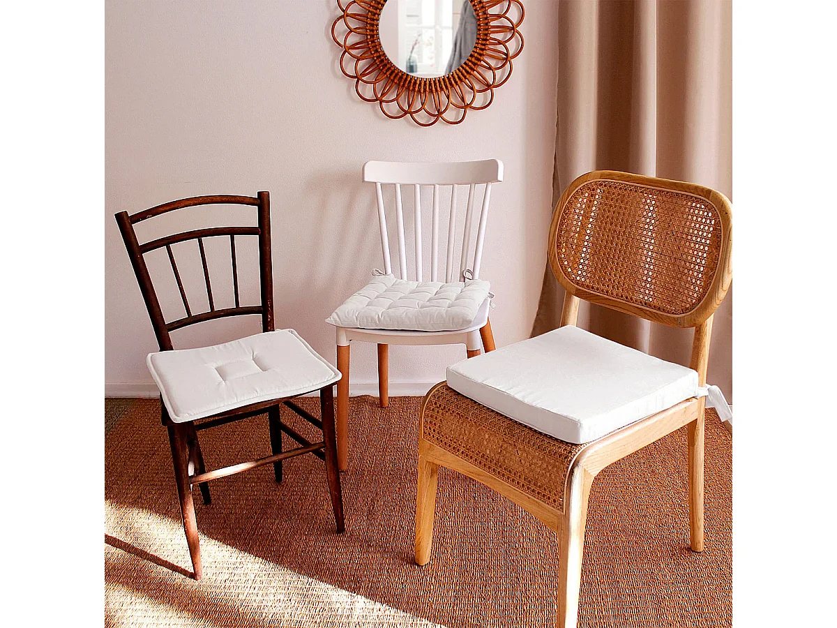 Galette de Chaise Piquée Uni "Panama" 38x38cm Blanc