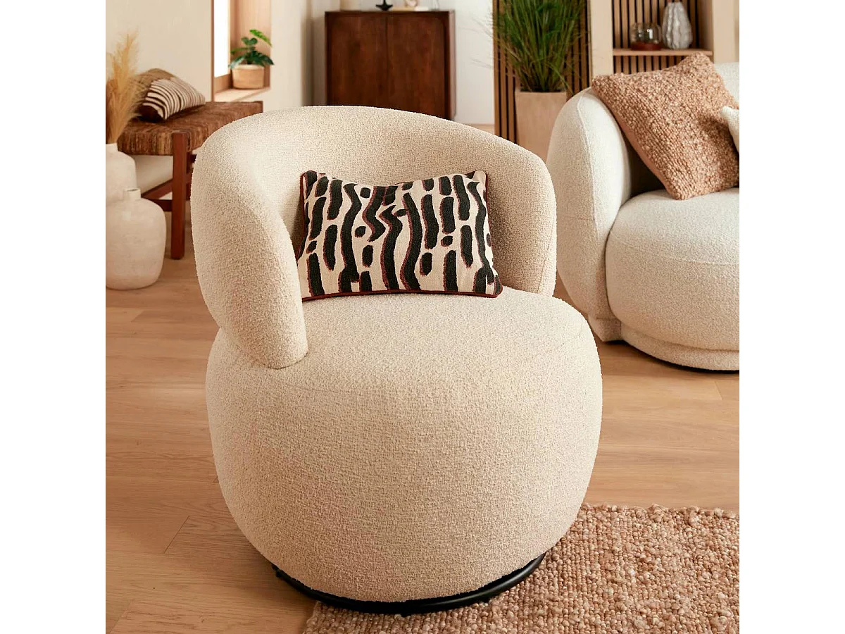 Fauteuil Pivotant Bouclette "Sileo" 73cm Beige