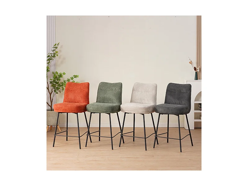 Tabouret de bar Léon tissu terracotta pieds métal