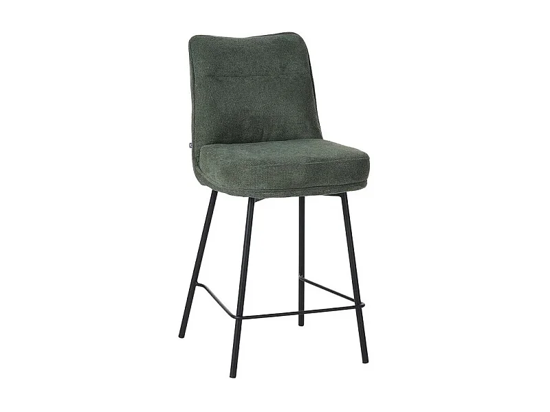 Tabouret de bar Léon tissu vert pieds métal