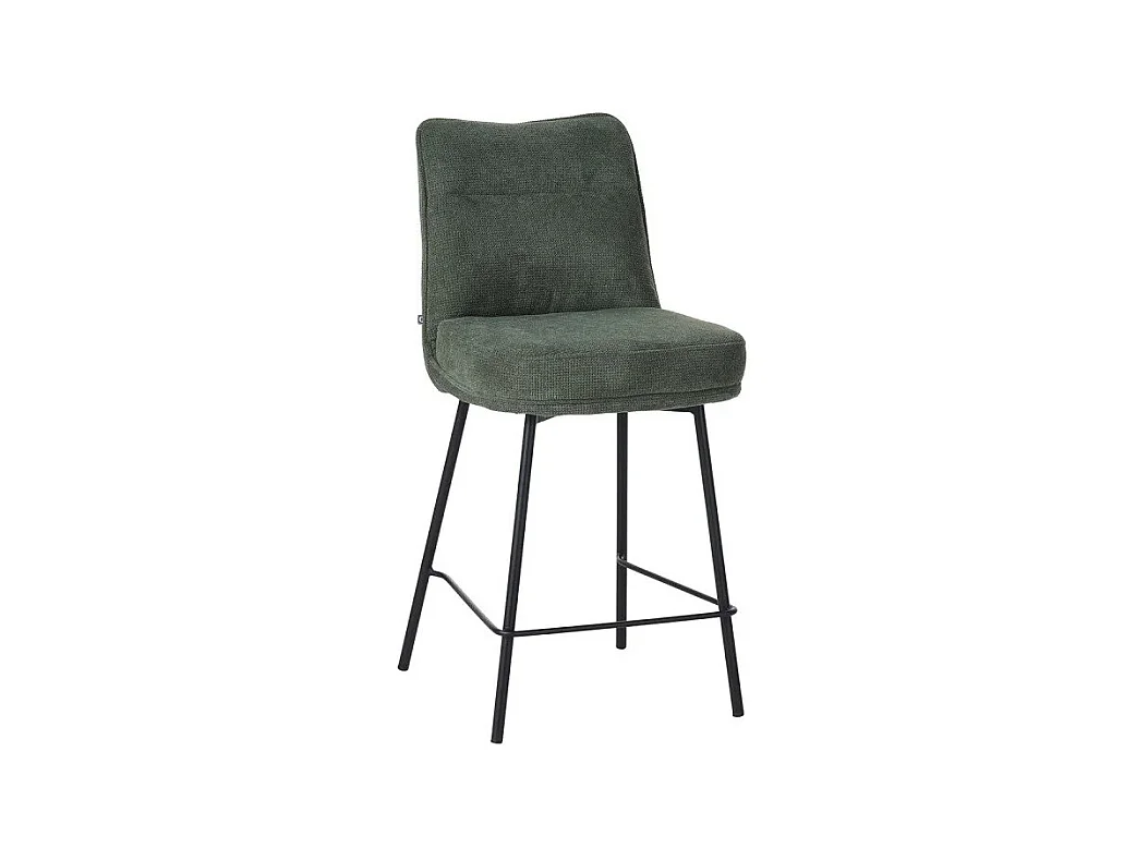 Tabouret de bar Léon tissu vert pieds métal