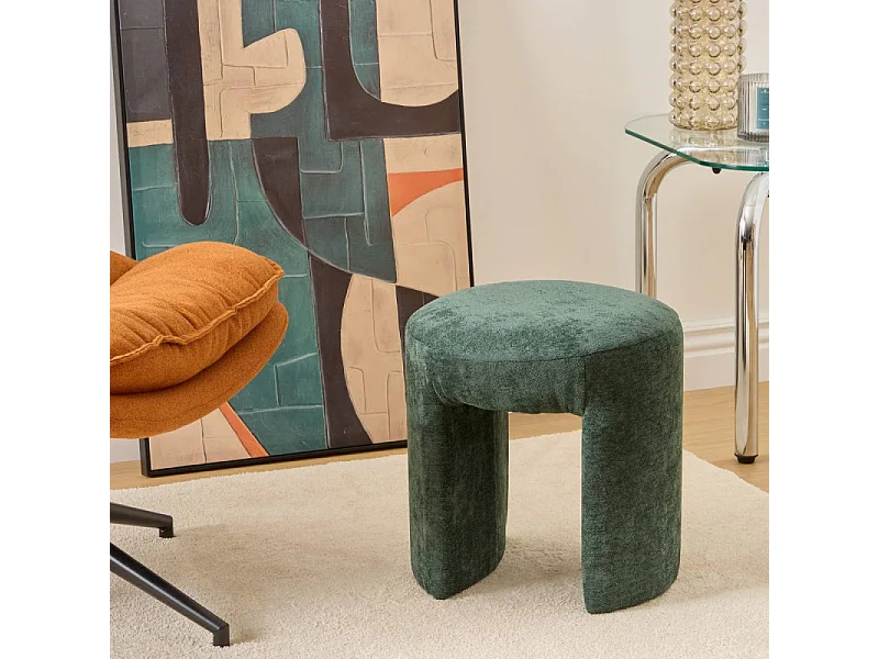 Pouf Design en Tissu "Jin" 38cm Vert Cèdre