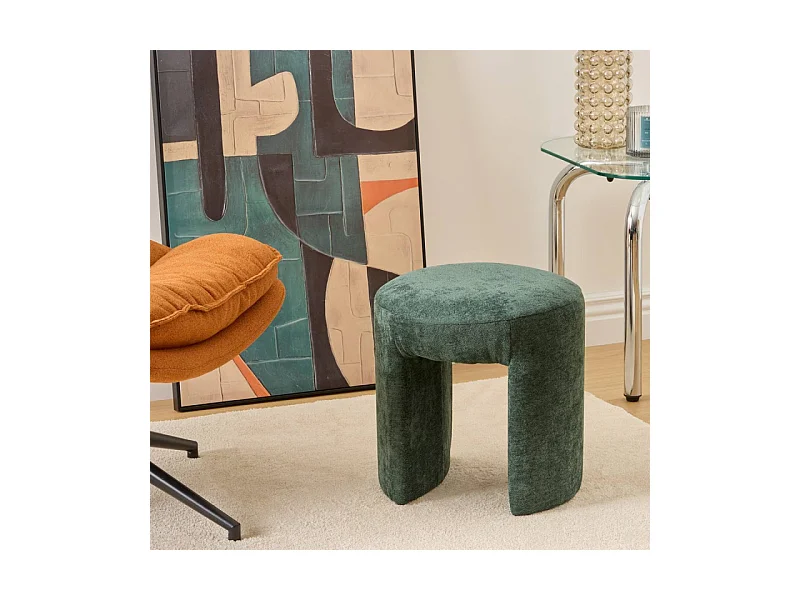 Pouf Design en Tissu "Jin" 38cm Vert Cèdre