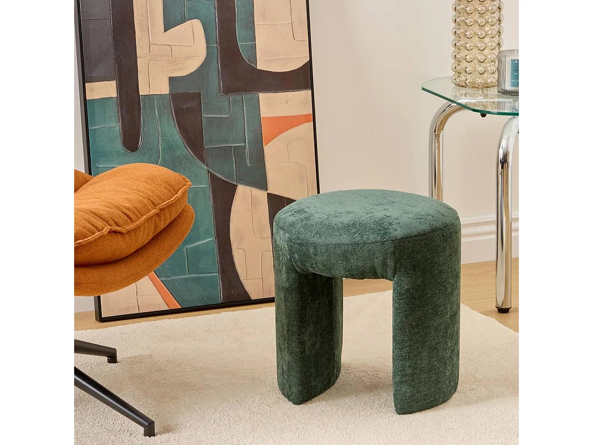 Pouf Design en Tissu "Jin" 38cm Vert Cèdre