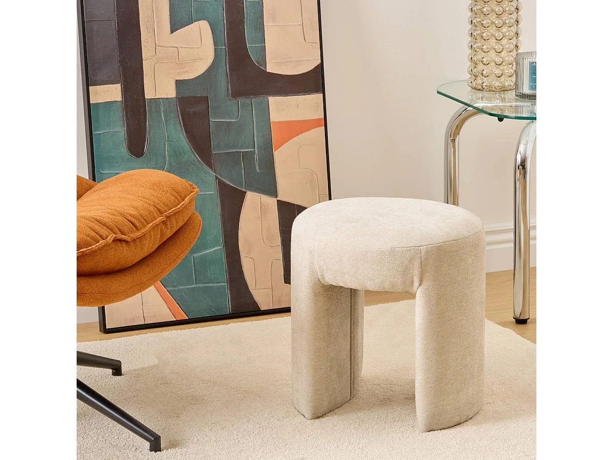 Pouf Design en Tissu "Jin" 38cm Beige