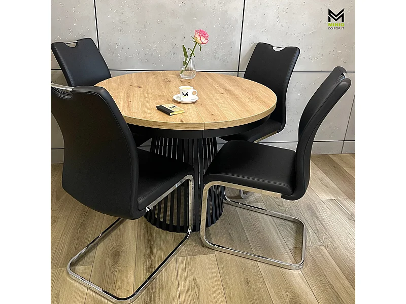 MINIO go for it, uitschuifbare tafel GORI  in de kleur eiken artisan/zwart