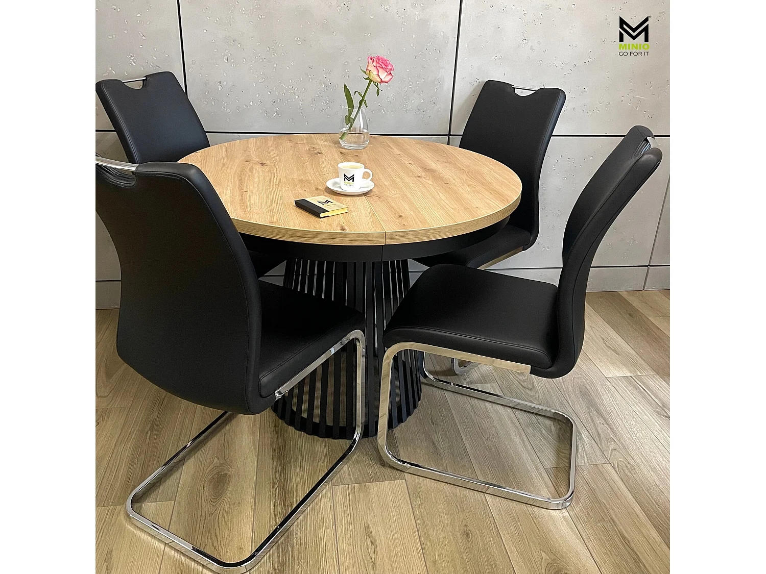 MINIO go for it, Table à rallonges GORI chêne artisan/noir