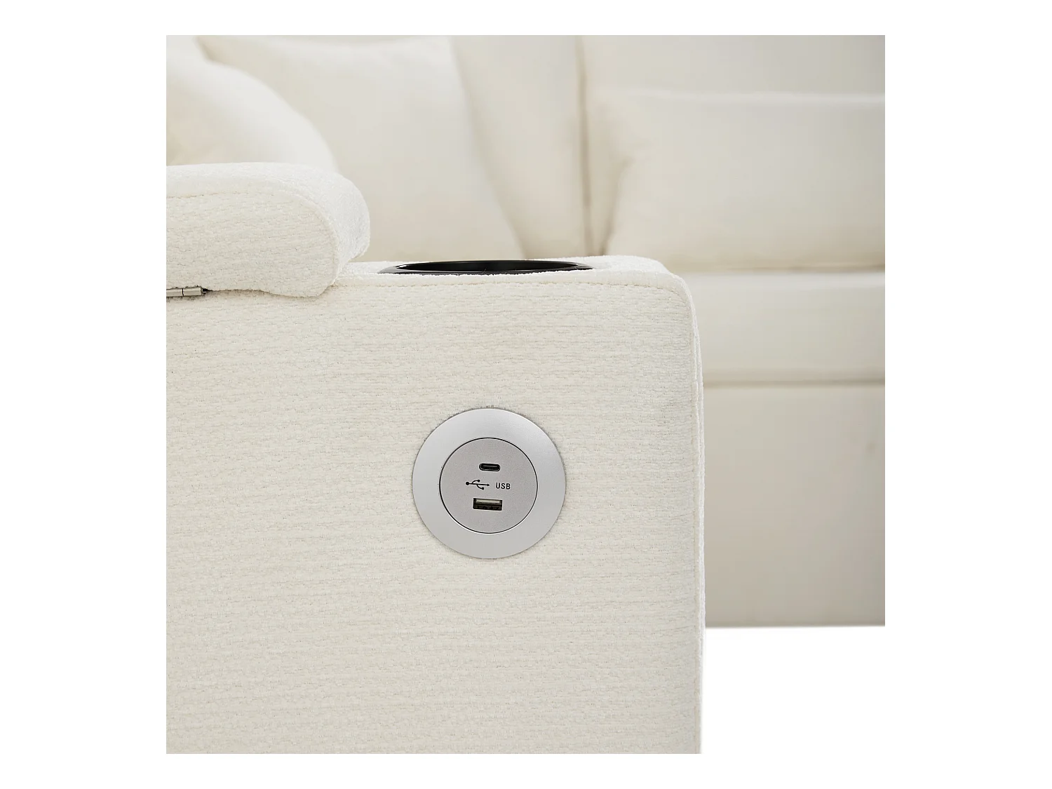 Canapé d'angle rétractable en L - avec espace de rangement - avec porte-gobelet - port de chargement USB  - avec coussins - beige