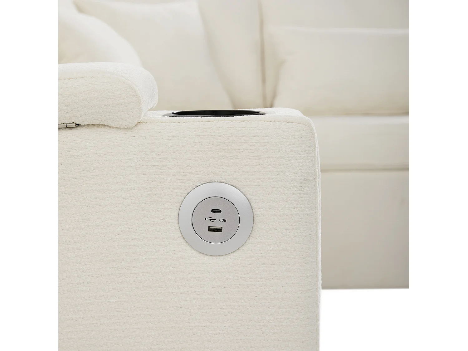 L-förmiges ausziehbares Ecksofa - mit Stauraum - mit Getränkehalter - USB-Ladeanschluss - mit Kissen - beige