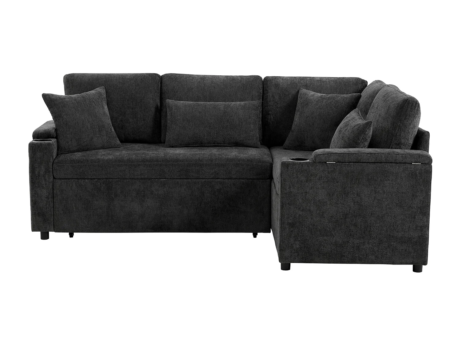 L-förmiges ausziehbares Ecksofa - mit Stauraum - mit Getränkehalter - USB-Ladeanschluss - mit Kissen - grau