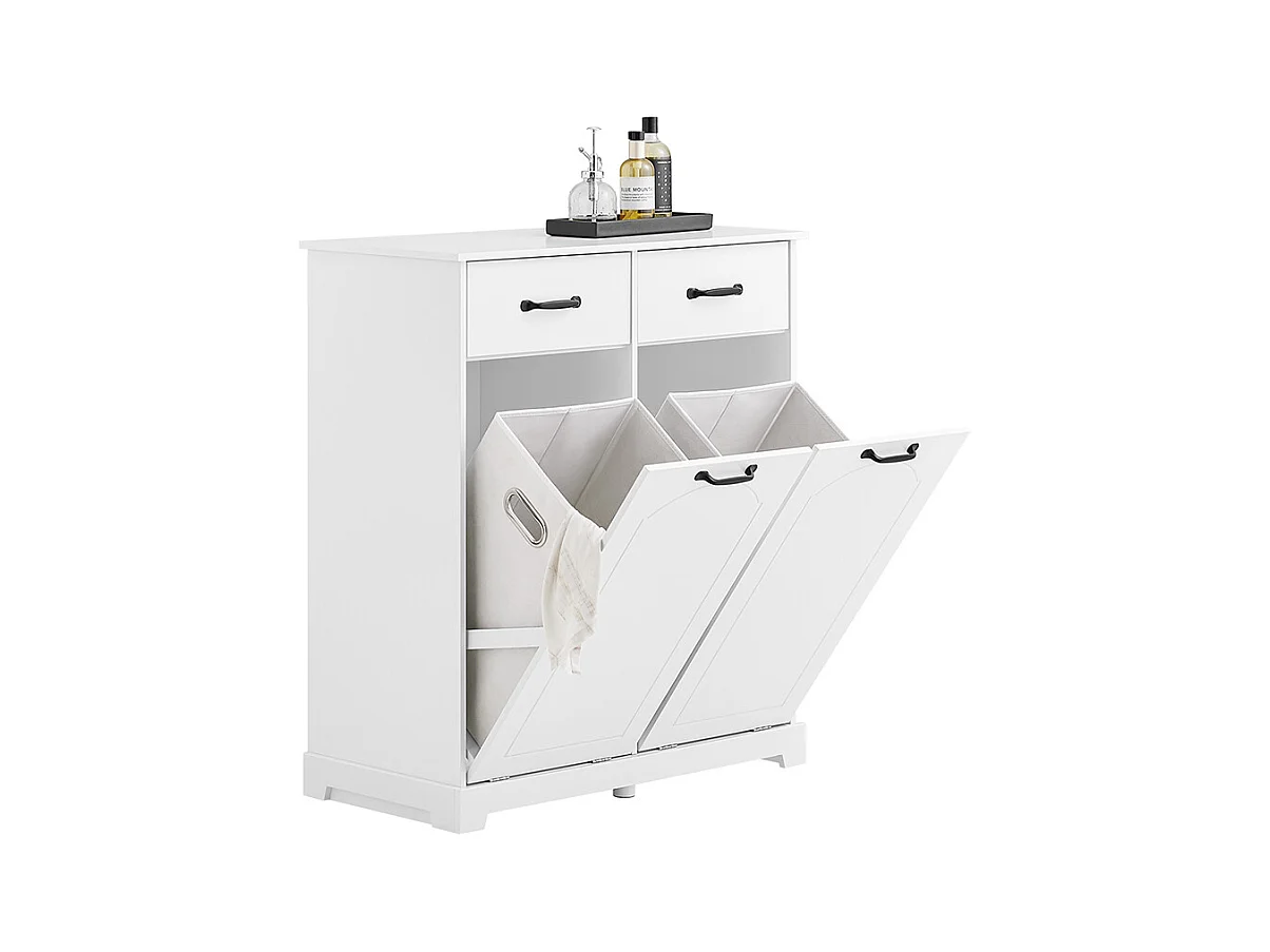 SoBuy badkamermeubel ruimtebesparend met wasmanden en laden wit hout 79,5x38x90cm