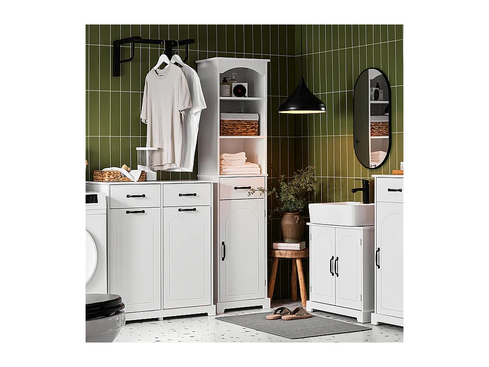 SoBuy badkamermeubel ruimtebesparend met wasmanden en laden wit hout 79,5x38x90cm