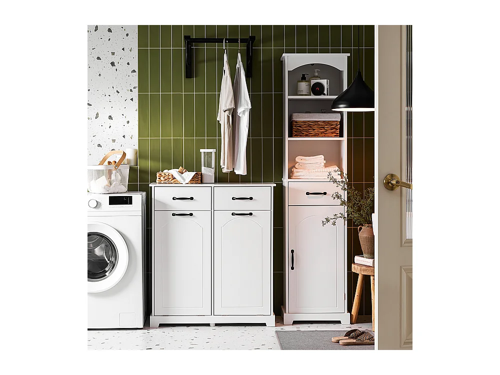 SoBuy badkamermeubel ruimtebesparend met wasmanden en laden wit hout 79,5x38x90cm