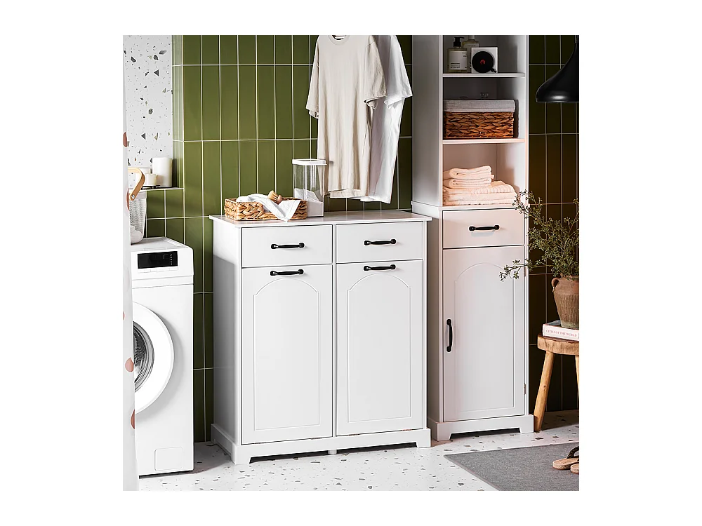 SoBuy badkamermeubel ruimtebesparend met wasmanden en laden wit hout 79,5x38x90cm