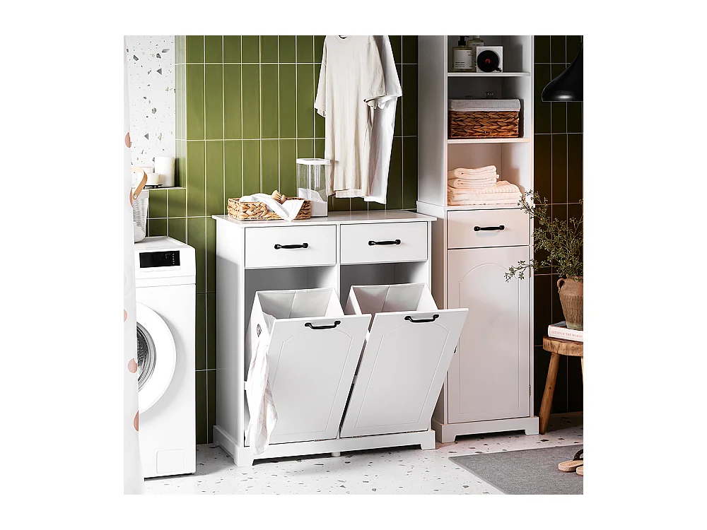 SoBuy badkamermeubel ruimtebesparend met wasmanden en laden wit hout 79,5x38x90cm