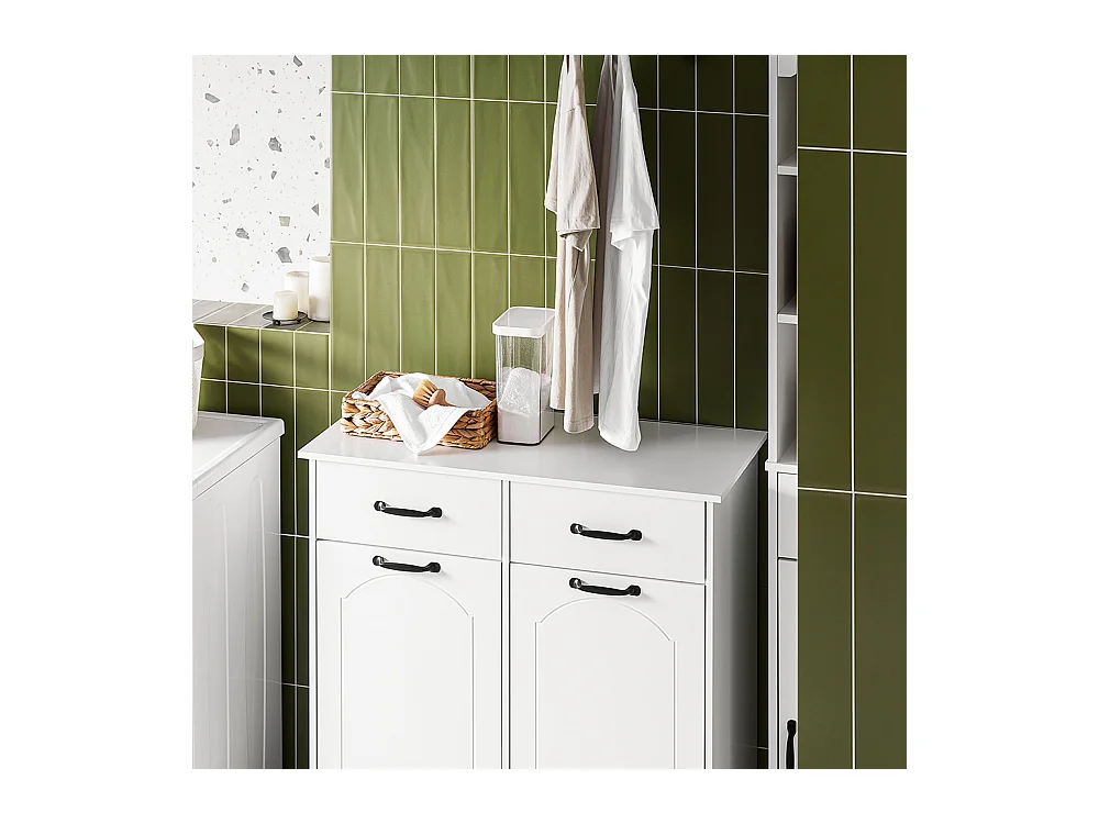 SoBuy badkamermeubel ruimtebesparend met wasmanden en laden wit hout 79,5x38x90cm