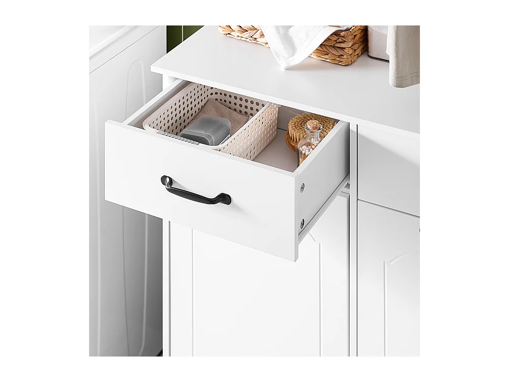 SoBuy badkamermeubel ruimtebesparend met wasmanden en laden wit hout 79,5x38x90cm