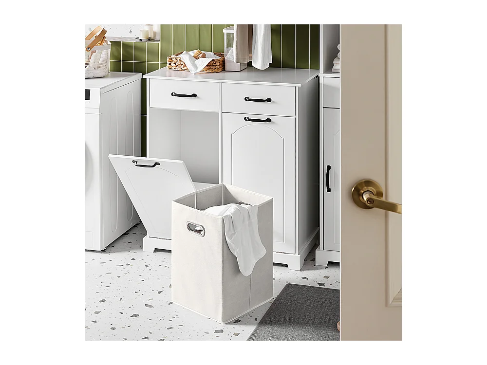 SoBuy badkamermeubel ruimtebesparend met wasmanden en laden wit hout 79,5x38x90cm