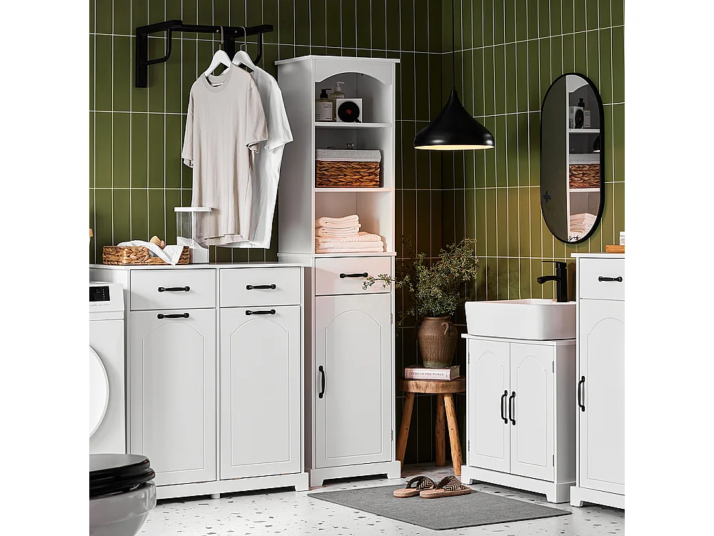 SoBuy meuble de salle de bain avec 2 bacs à laver et tiroirs en bois blanc 79,5x38x90cm
