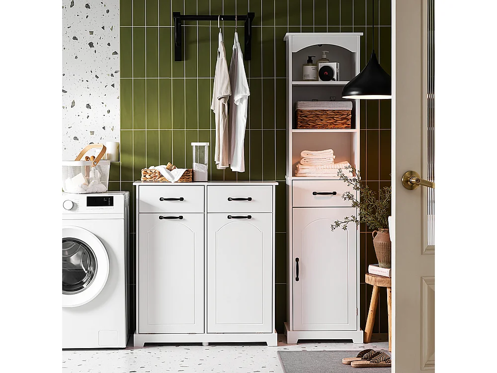 SoBuy meuble de salle de bain avec 2 bacs à laver et tiroirs en bois blanc 79,5x38x90cm