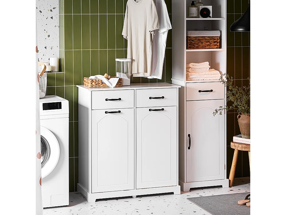 SoBuy meuble de salle de bain avec 2 bacs à laver et tiroirs en bois blanc 79,5x38x90cm