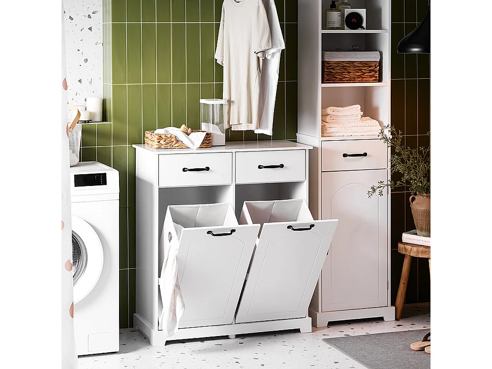 SoBuy meuble de salle de bain avec 2 bacs à laver et tiroirs en bois blanc 79,5x38x90cm