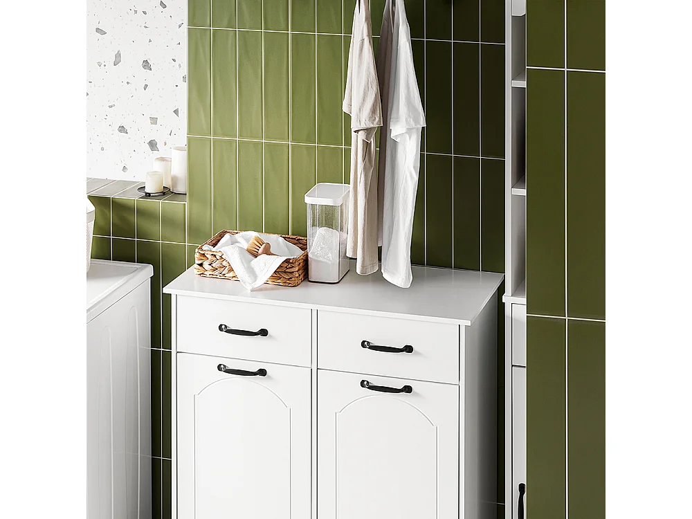 SoBuy meuble de salle de bain avec 2 bacs à laver et tiroirs en bois blanc 79,5x38x90cm