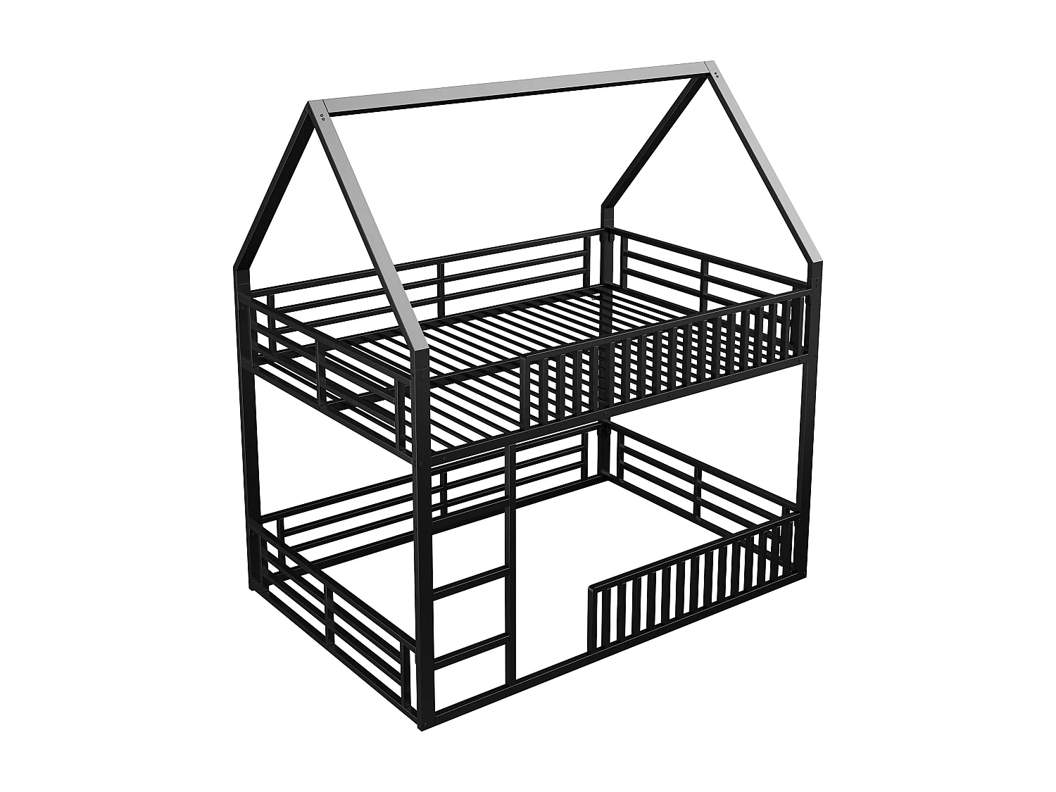 Zwarte kinder stapelbed 140x200cm met LED-verlichting, barrière en ladder, metalen frame (zonder matras)