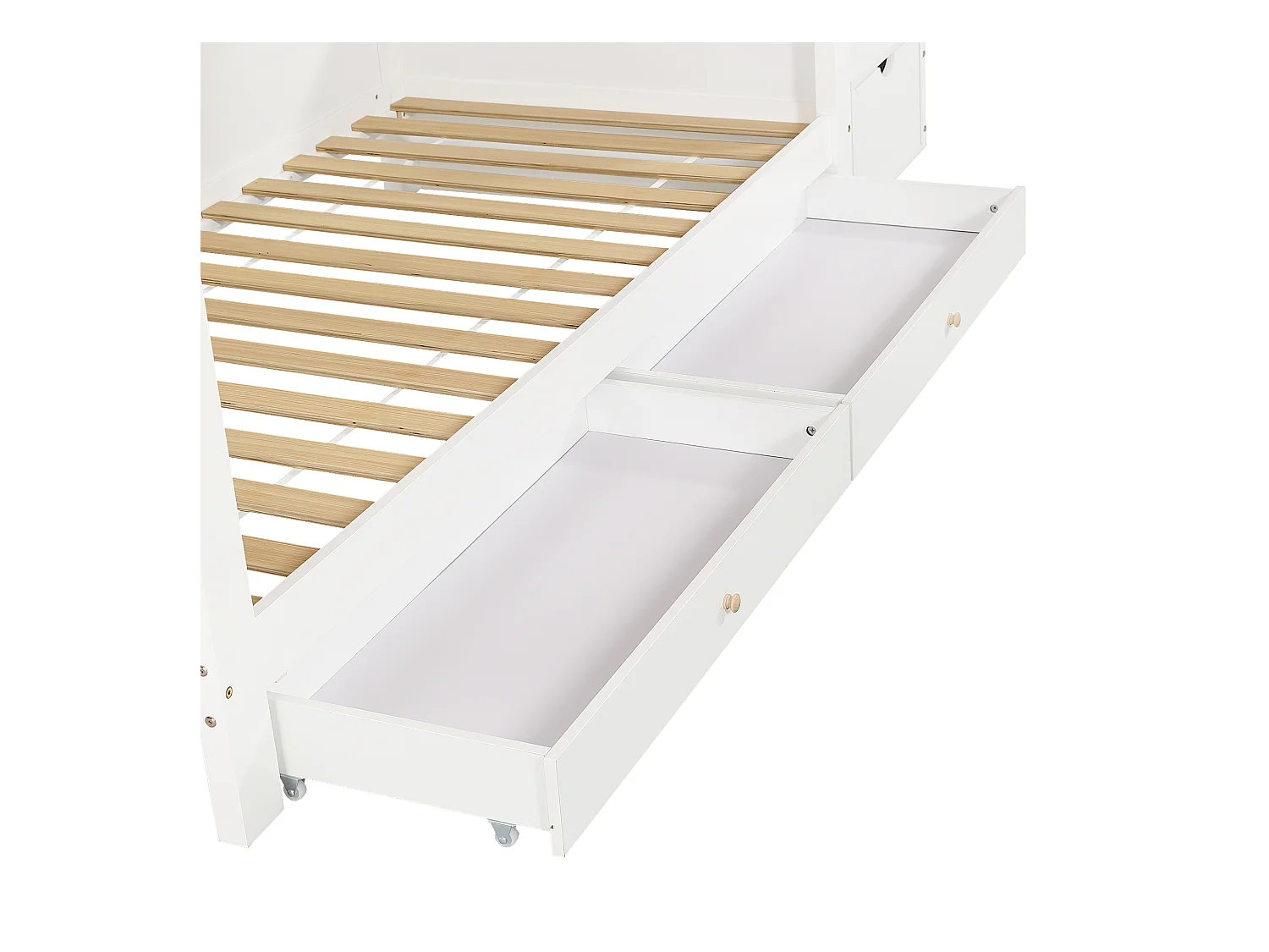 Lit superposé 90x200cm - avec 2 tiroirs - escalier avec rangement - avec étagères - Bois massif + MDF - Blanc + Naturel (sans matelas)